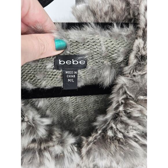 Vintage Y2K BEBE 100% Rabbit Fur Crop Wrap Shawl Sweater Gray - Picture 3 of 5